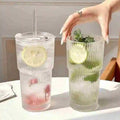 Large Capacity Stripe Glass Coffee Cup With Lid Cover Straw Transparent Drinking Glasses For Juice Iced Coffee Mugs Drinkware